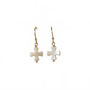 NEW ATHRA women's cross drop earring in gold/white